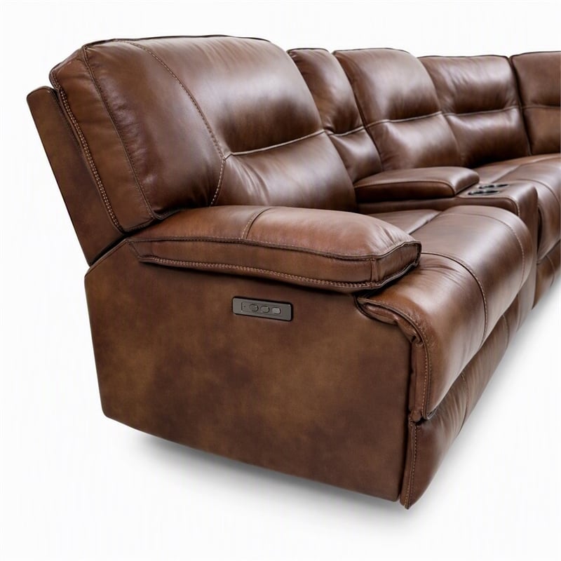 Bowery Hill Transitional Leather Reclining Sectional in Brown