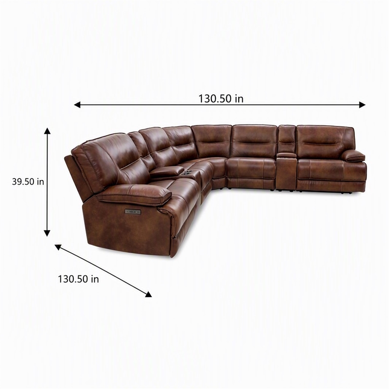 Bowery Hill Transitional Leather Reclining Sectional in Brown