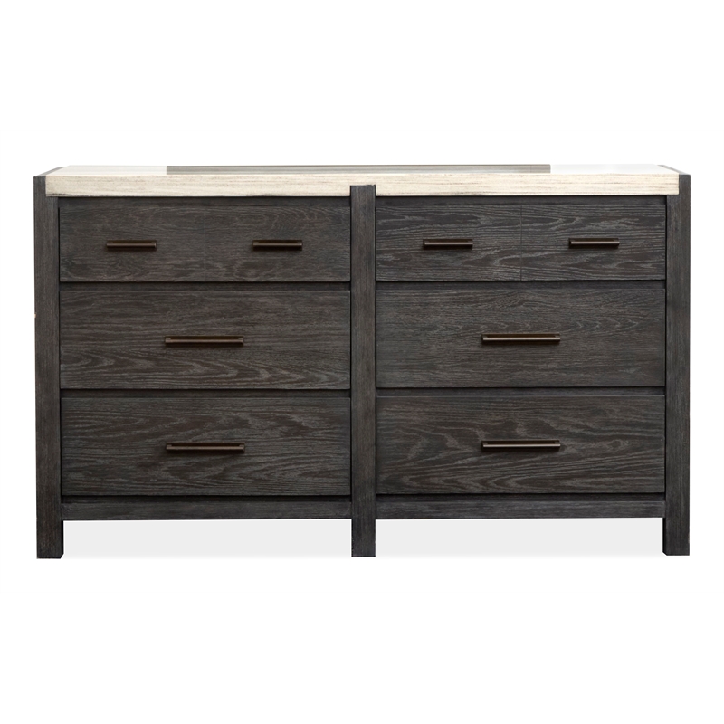 Bowery Hill Black 6-Drawer Dresser with Marble Top Wooden Finish