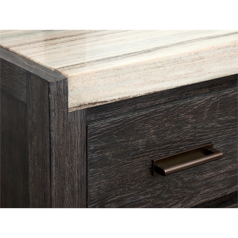 Bowery Hill Black 6-Drawer Dresser with Marble Top Wooden Finish