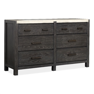 Bowery Hill Black 6-Drawer Dresser with Marble Top Wooden Finish