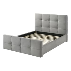 Bowery Hill King Upholstered Tufted Fabric Bed in Light Gray