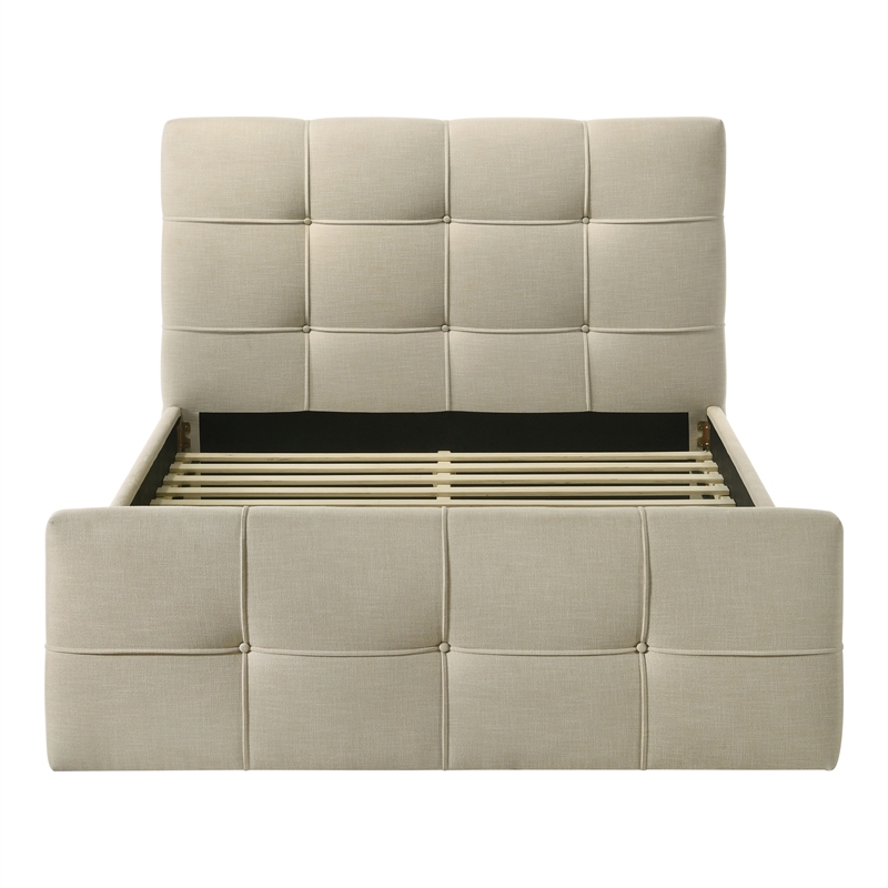 Bowery Hill Queen Upholstered Tufted Fabric Bed in Ivory