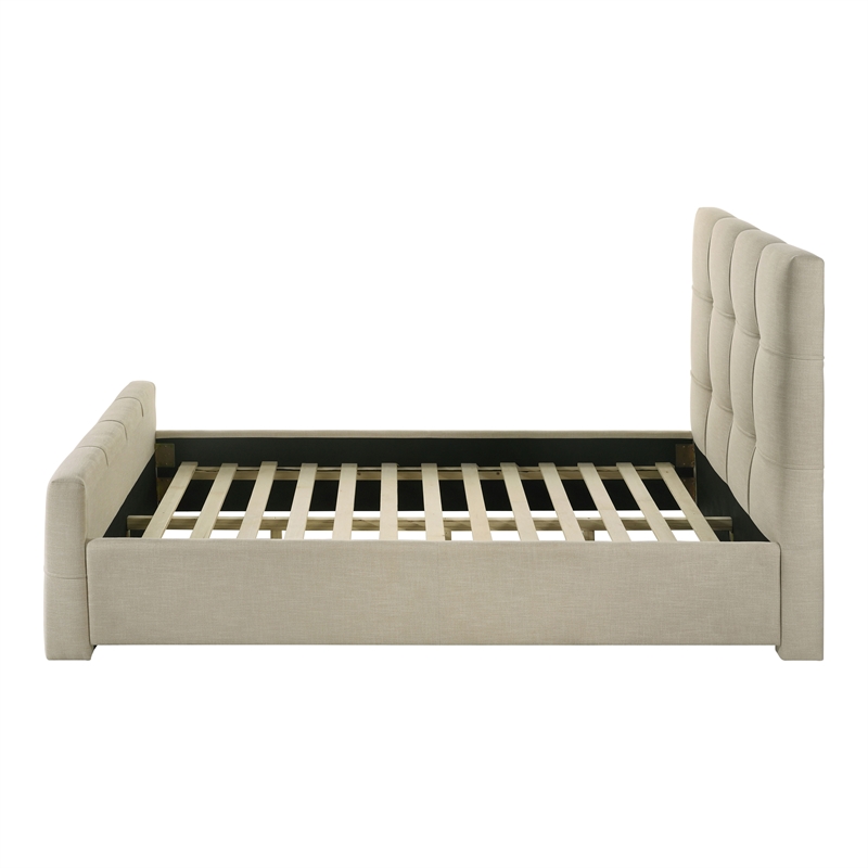 Bowery Hill Queen Upholstered Tufted Fabric Bed in Ivory