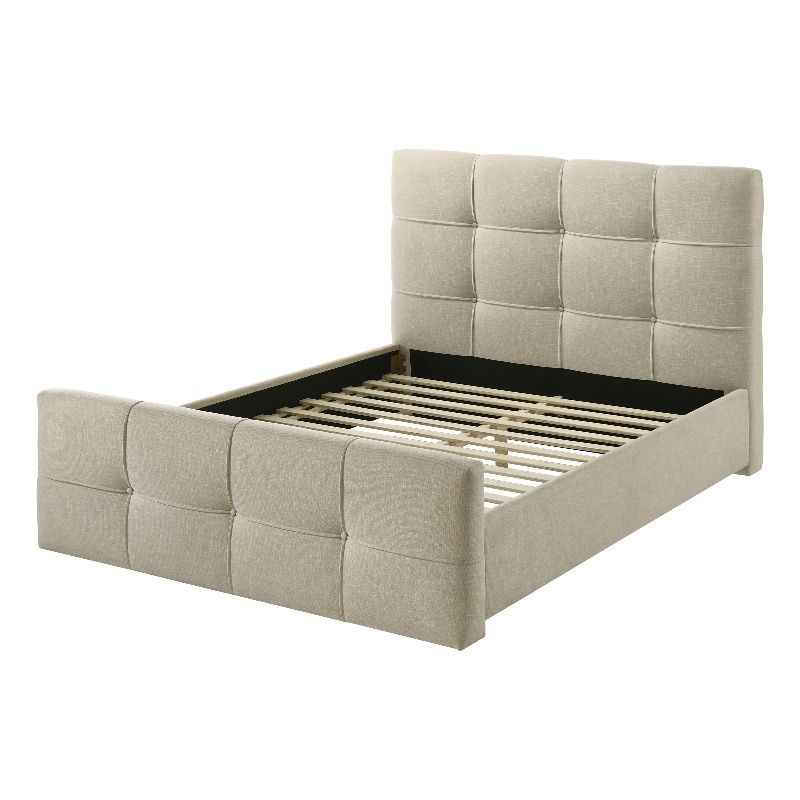 Bowery Hill Queen Upholstered Tufted Fabric Bed in Ivory