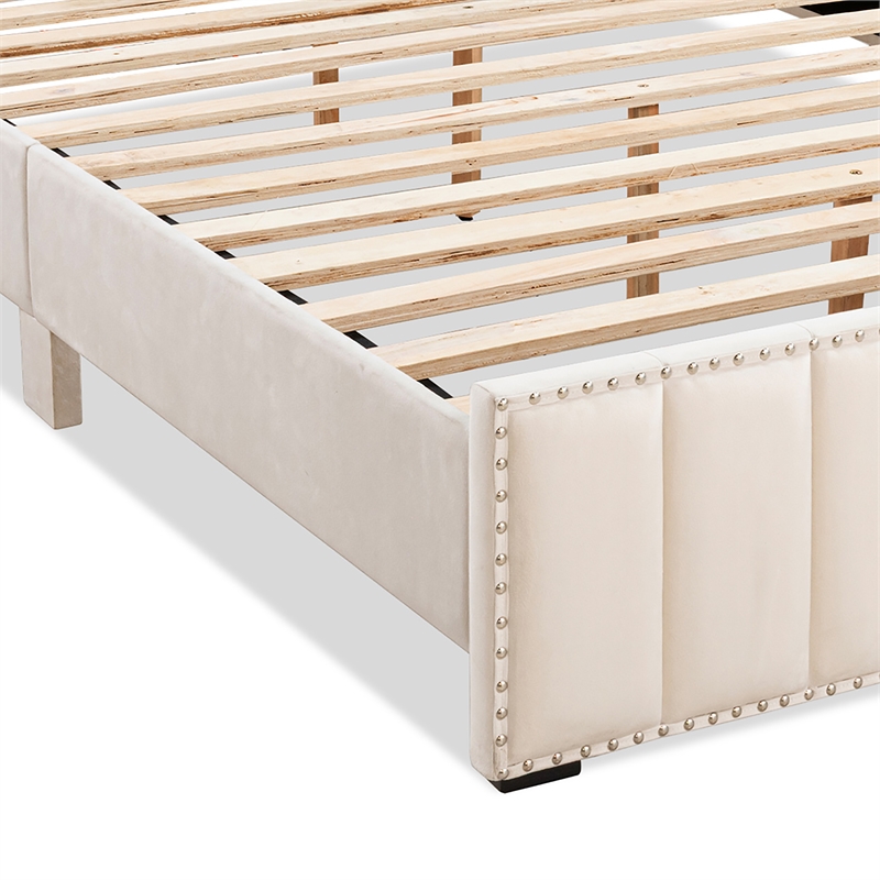 Bowery Hill Beige Full Upholstered Storage Bed with LED and USB Features