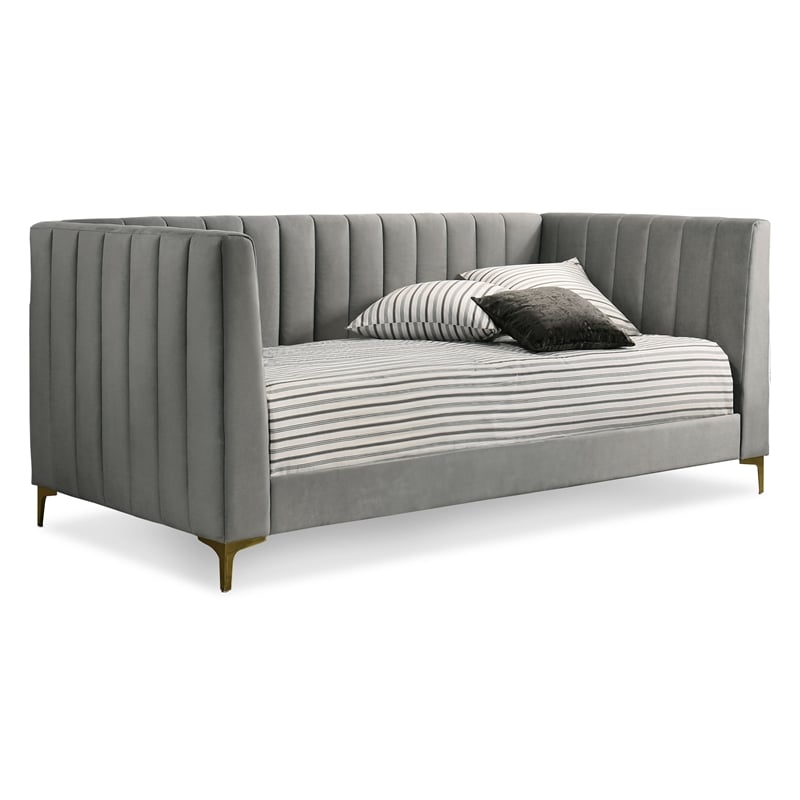 Bowery Hill Tufted Twin Daybed in Light Gray with Metal Legs