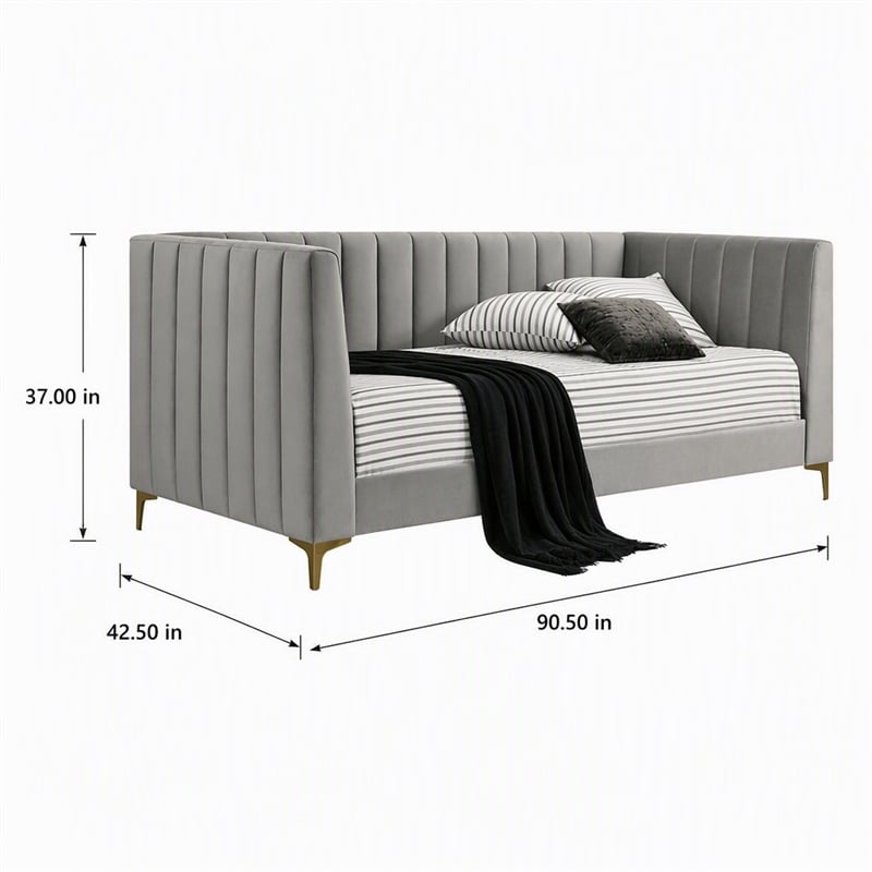 Bowery Hill Tufted Twin Daybed in Light Gray with Metal Legs