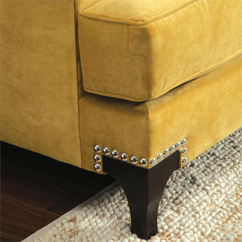 Bowery Hill Traditional Fabric Accent Chair in Gold with Nail Head Trim