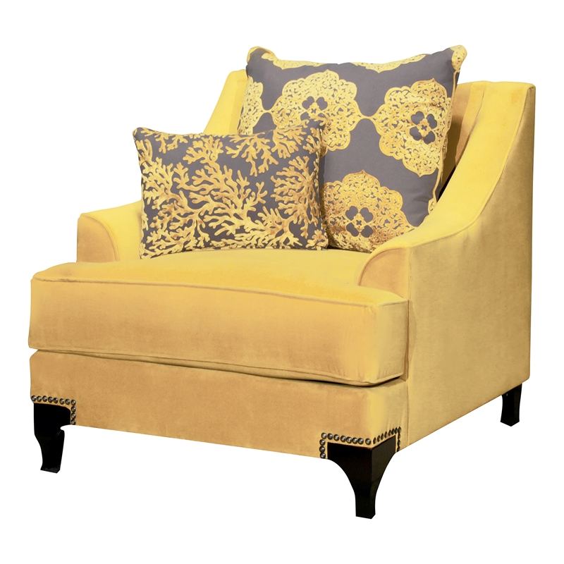 Bowery Hill Traditional Fabric Accent Chair in Gold with Nail Head Trim