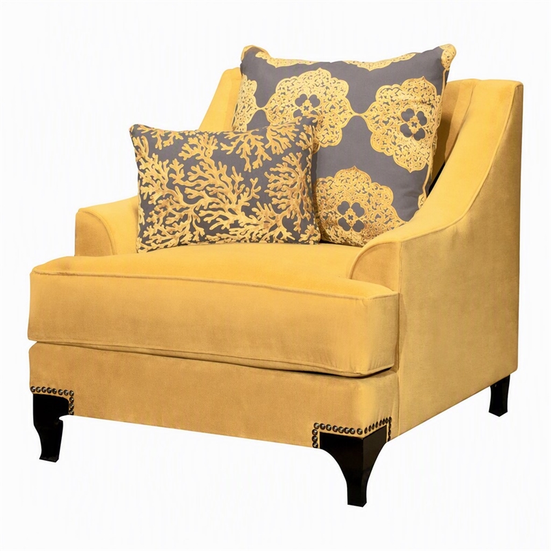 Bowery Hill Traditional Fabric Accent Chair in Gold with Nail Head Trim