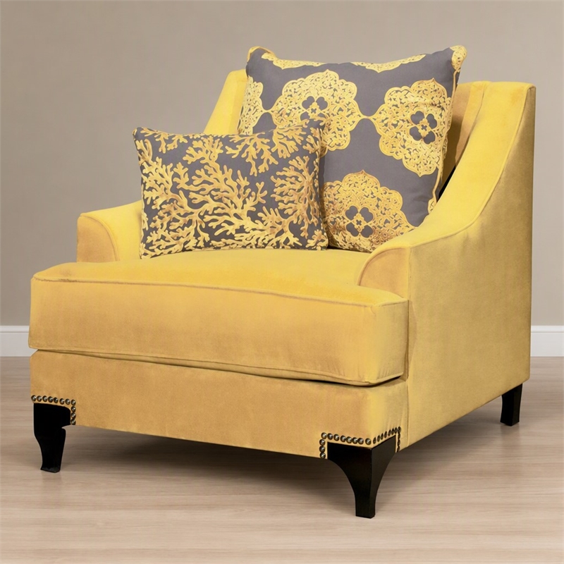 Bowery Hill Traditional Fabric Accent Chair in Gold with Nail Head Trim