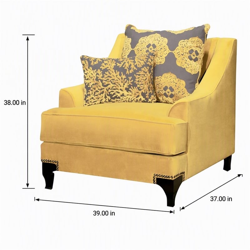 Bowery Hill Traditional Fabric Accent Chair in Gold with Nail Head Trim