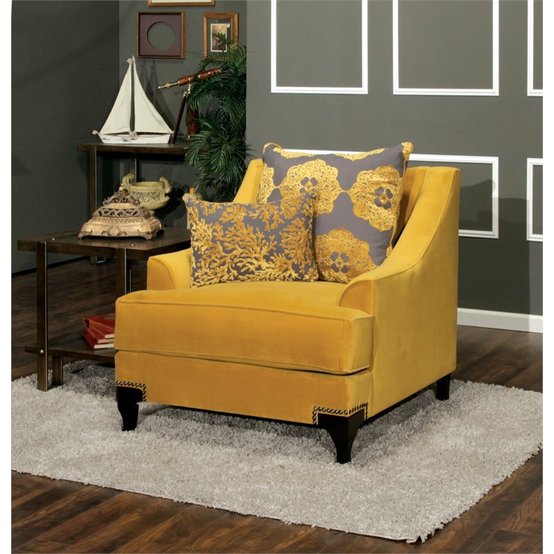 Bowery Hill Traditional Fabric Accent Chair in Gold with Nail Head Trim