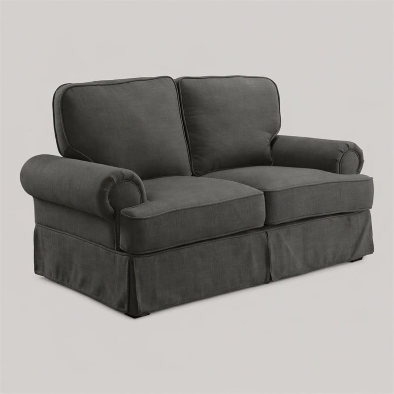 Bowery Hill Transitional Fabric Upholstered Loveseat in Gray