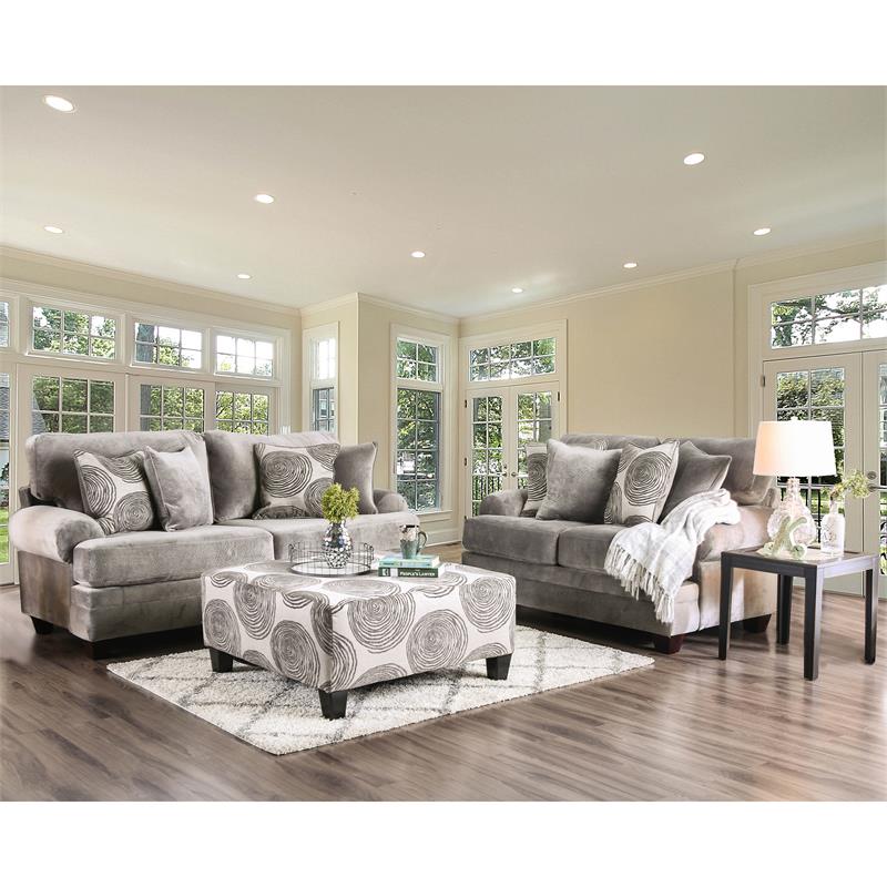 Bowery Hill Transitional Microfiber Loveseat in Gray