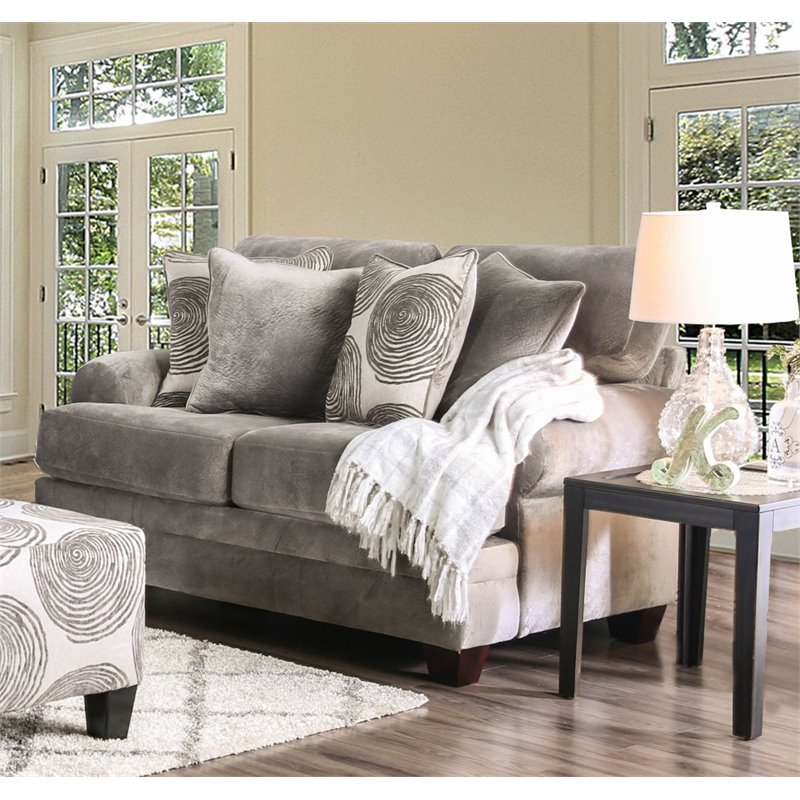 Bowery Hill Transitional Microfiber Loveseat in Gray