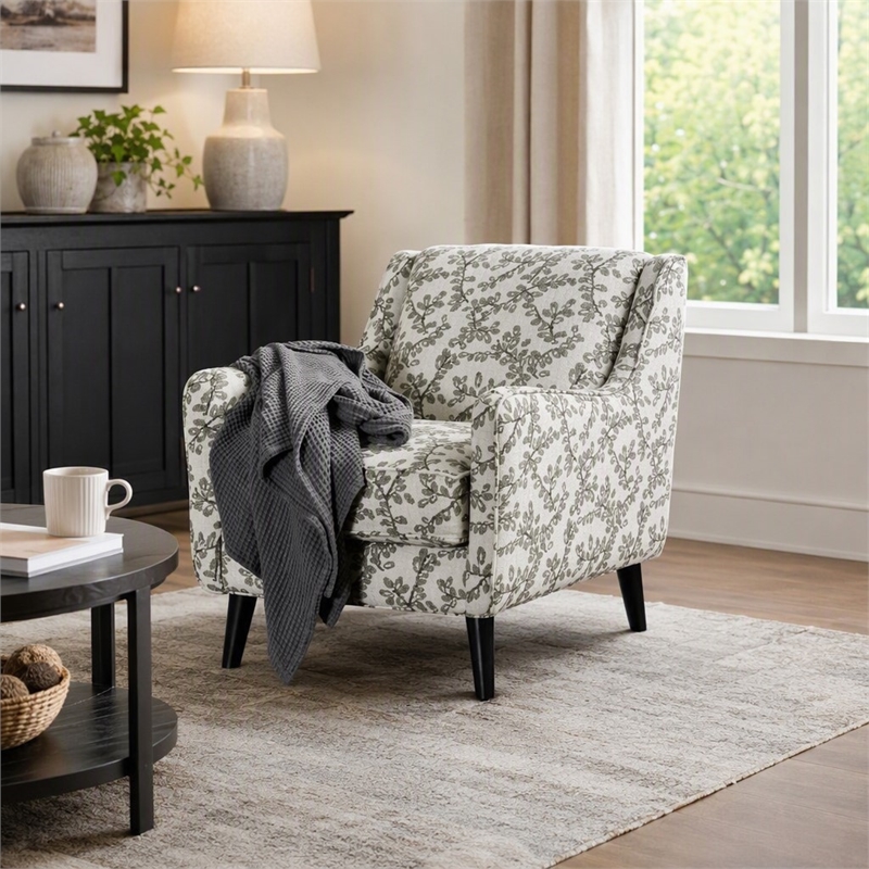 Bowery Hill Contemporary Fabric Accent Chair in Floral Beige