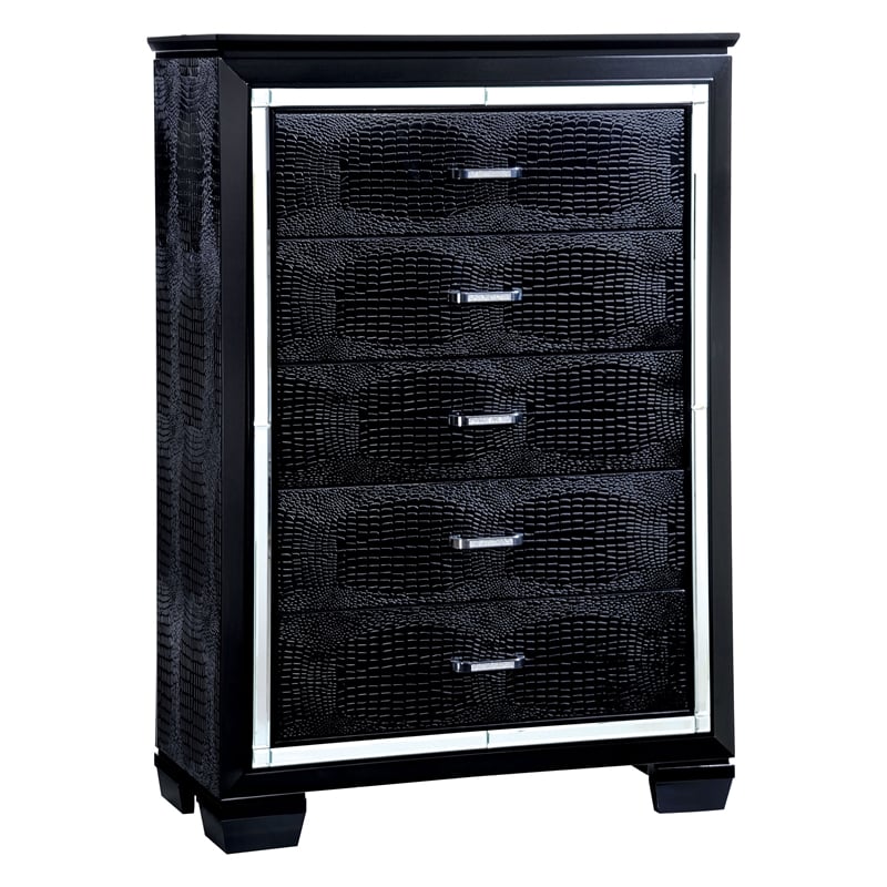 Bowery Hill 5-Drawer Solid Wood Chest in Black Finish