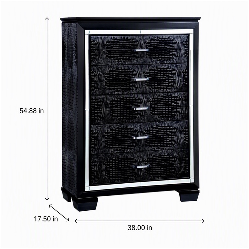 Bowery Hill 5-Drawer Solid Wood Chest in Black Finish