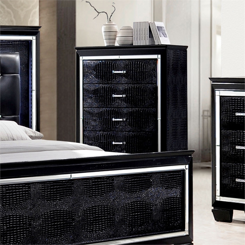 Bowery Hill 5-Drawer Solid Wood Chest in Black Finish