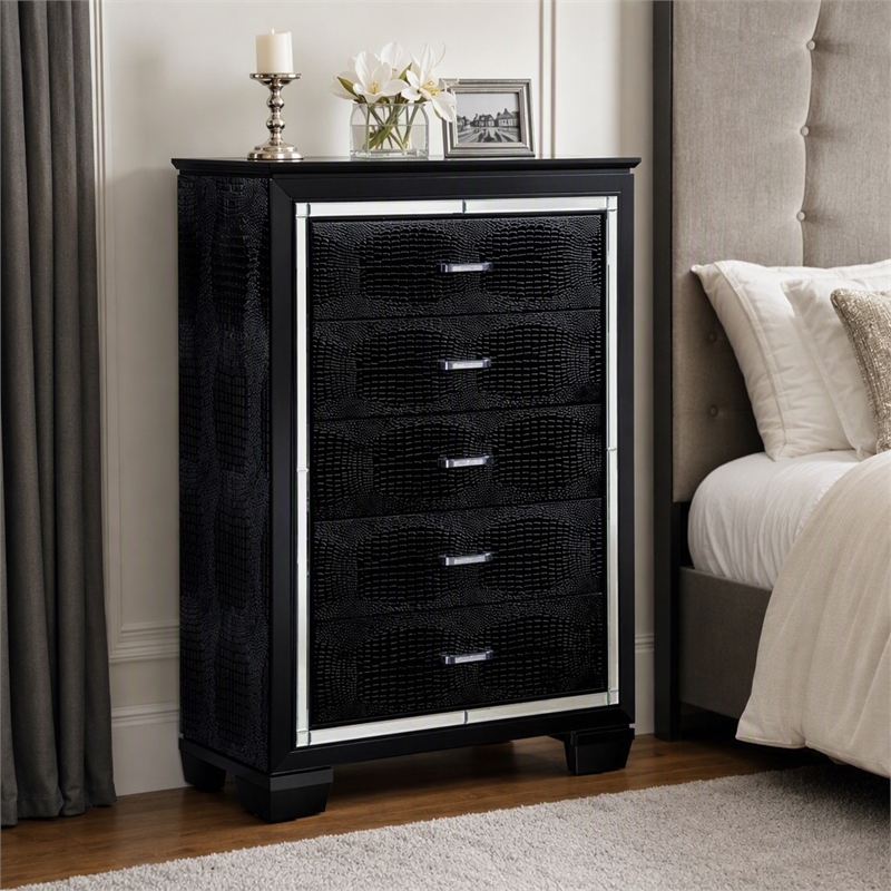 Bowery Hill 5-Drawer Solid Wood Chest in Black Finish