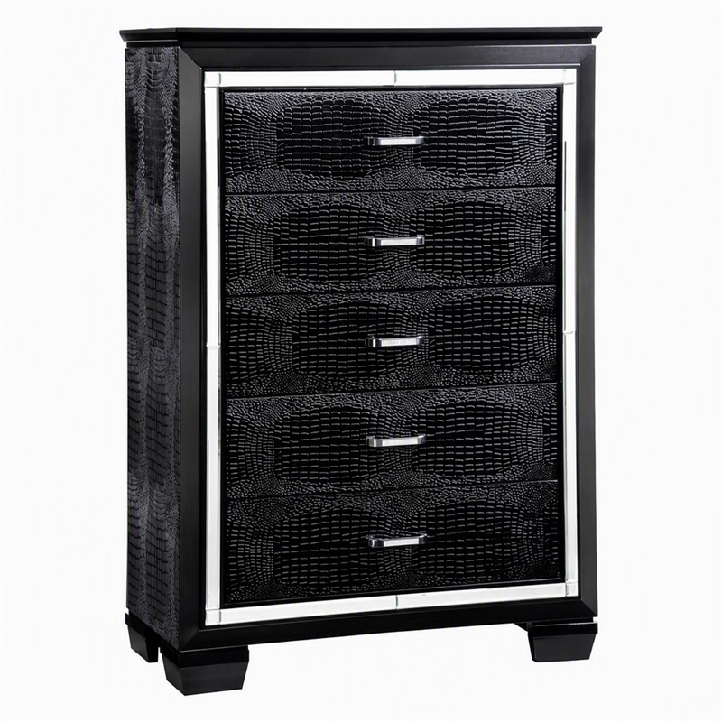 Bowery Hill 5-Drawer Solid Wood Chest in Black Finish