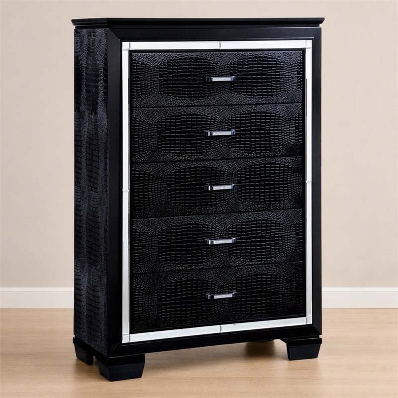 Bowery Hill 5-Drawer Solid Wood Chest in Black Finish