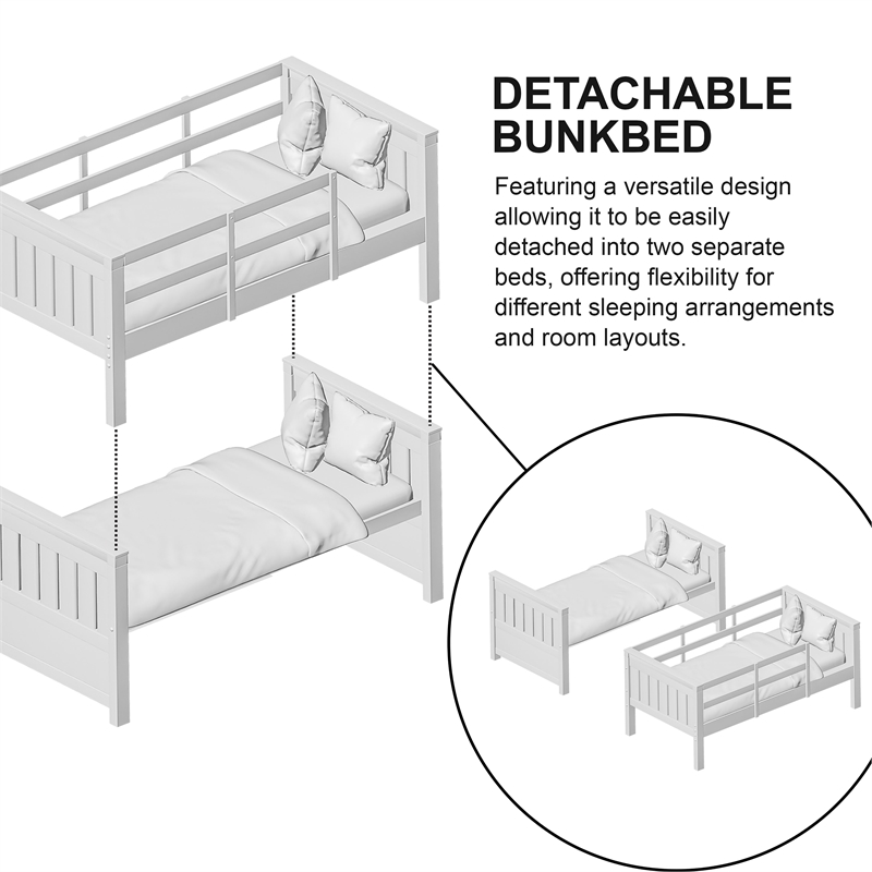 Bowery Hill Full Over Full Solid Wood Bunk Bed in White Finish