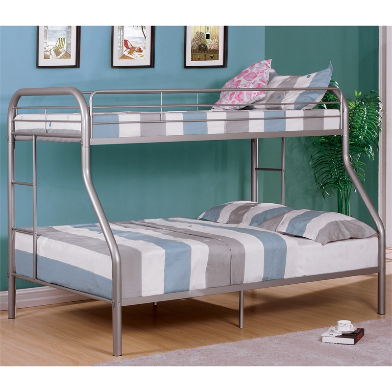 Bowery Hill Modern Metal Twin Over Full Bunk Bed in Silver