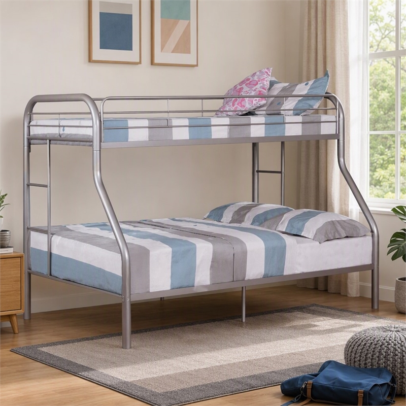 Bowery Hill Modern Metal Twin Over Full Bunk Bed in Silver