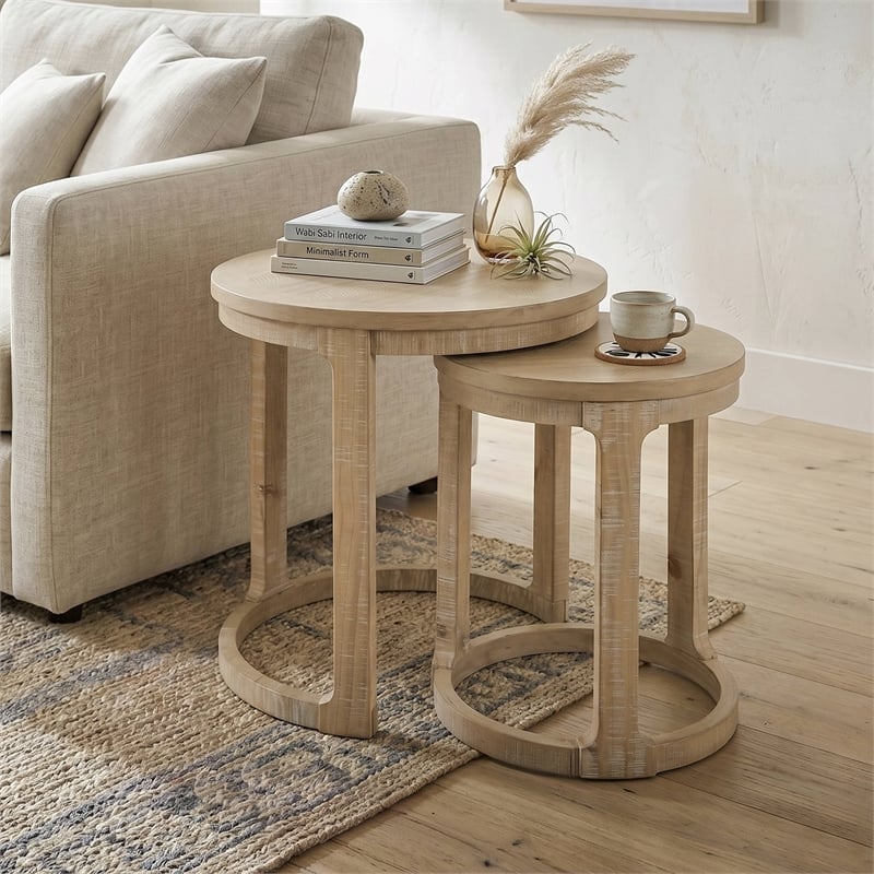 Bowery Hill Solid Wood Nesting End Tables in Natural