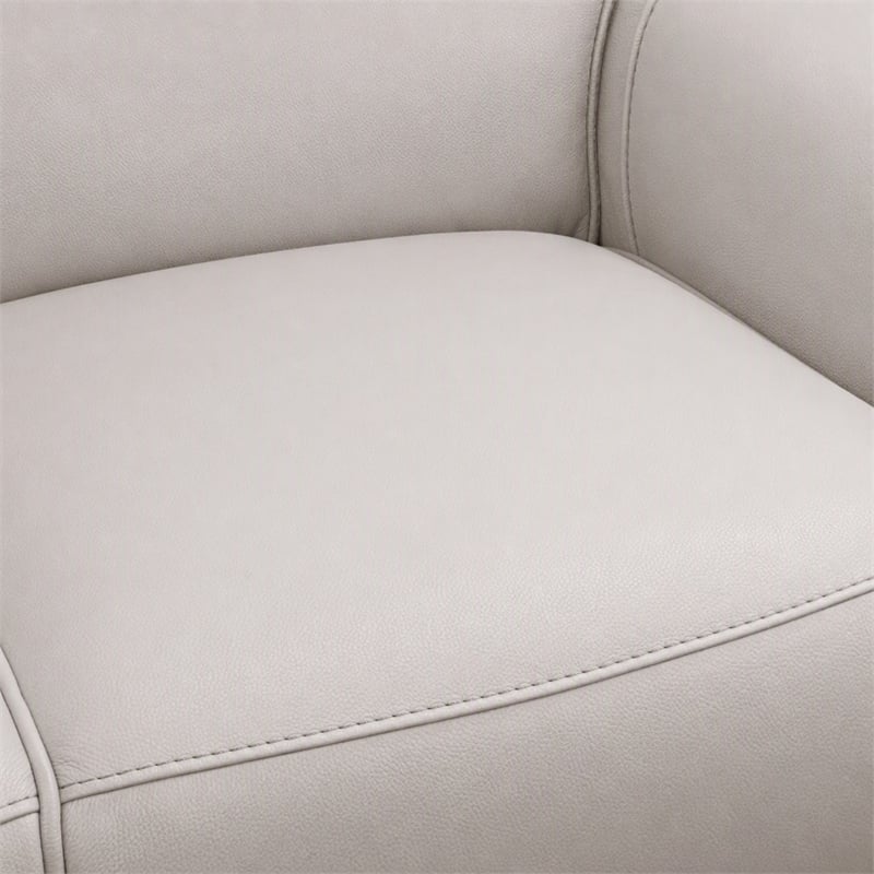 Bowery Hill Beige Leather Power Reclining Sofa with USB Ports and Wood Frame