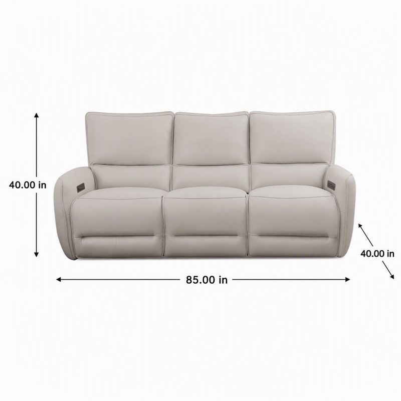 Bowery Hill Beige Leather Power Reclining Sofa with USB Ports and Wood Frame