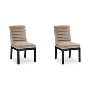 Bowery Hill Set of 2 Velvet Dining Chairs in Taupe with Solid Ash Wood Legs