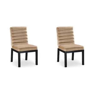 Bowery Hill Set of 2 Velvet Dining Chairs in Beige with Solid Ash Wood Legs