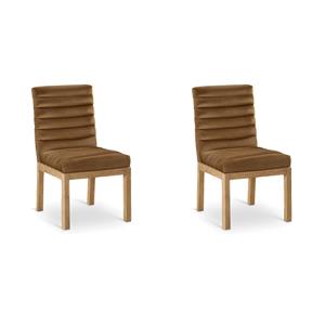 Bowery Hill Set of 2 Saddle Velvet Dining Chairs with Solid Wood Legs