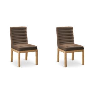 Bowery Hill Set of 2 Brown Velvet Dining Chairs with Solid Ash Wood Legs