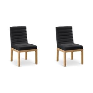 Bowery Hill Set of 2 Black Velvet Dining Chairs with Solid Ash Wood Legs