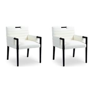 Bowery Hill Set of 2 Cream Vegan Leather Dining Armchairs with Solid Wood Legs