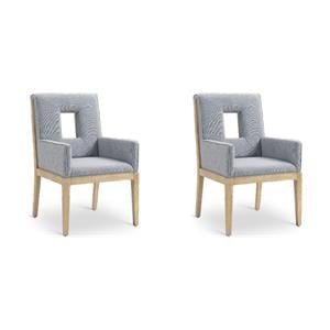 Bowery Hill Set of 2 Dining Armchairs in Light Blue Linen with Solid Wood Frame
