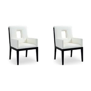 Bowery Hill Set of 2 Vegan Leather Dining Arm Chairs in Cream with Solid Wood Frame
