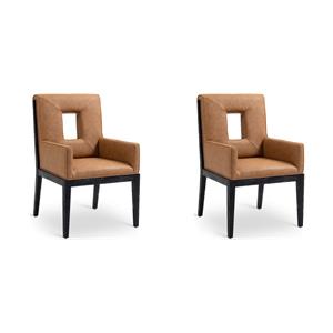 Bowery Hill Set of 2 Cognac Vegan Leather Dining Armchairs with Black Wood Frame