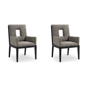 Bowery Hill Set of 2 Dining Arm Chairs in Dark Grey Linen & Solid Wood
