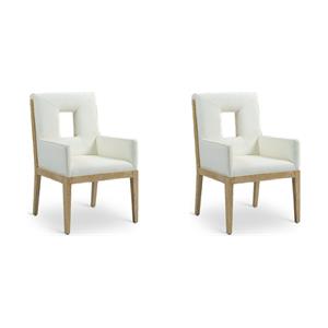 Bowery Hill Set of 2 Cream Vegan Leather Dining Armchairs in Natural Oak Finish