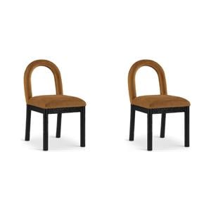 Bowery Hill Set of 2 Velvet Dining Chair in Saddle & Black Wood Finish