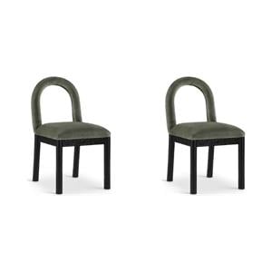 Bowery Hill Set of 2 Green Velvet Dining Chairs with Black Wood Legs