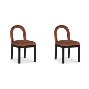 Bowery Hill Set of 2 Cognac Velvet Dining Chairs with Solid Wood Black Legs