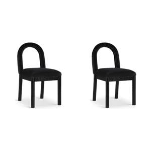 Bowery Hill Set of 2 Black Velvet Dining Chairs with Solid Wood Legs