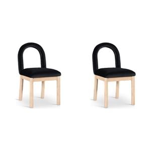 Bowery Hill Set of 2 Black Velvet Dining Chairs with Solid Wood Frame